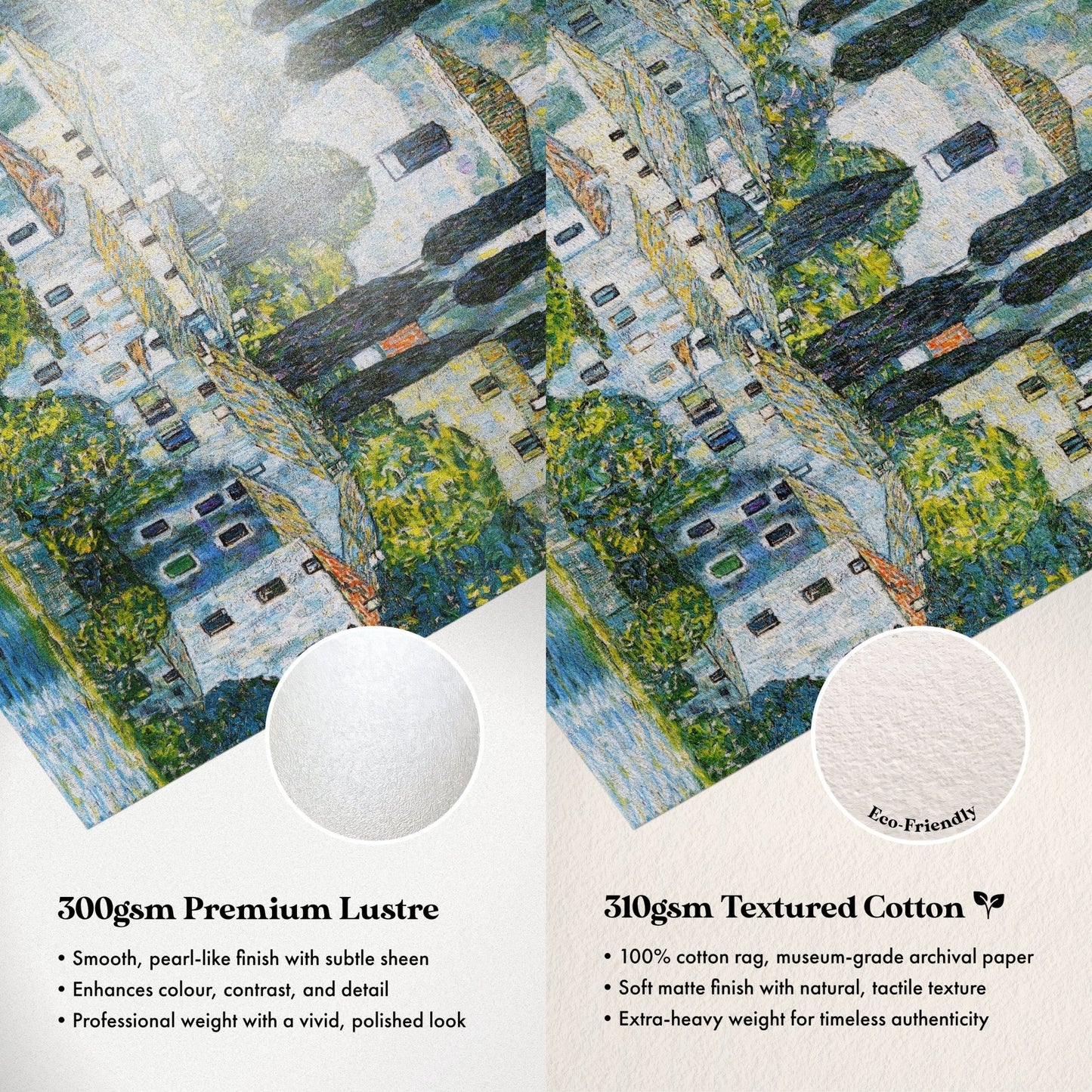 The image is a collage of two images, one showing a painting and the other showing a textured cotton paper. The text in the image is too small to read clearly, so I cannot provide specific details about the content of the images.