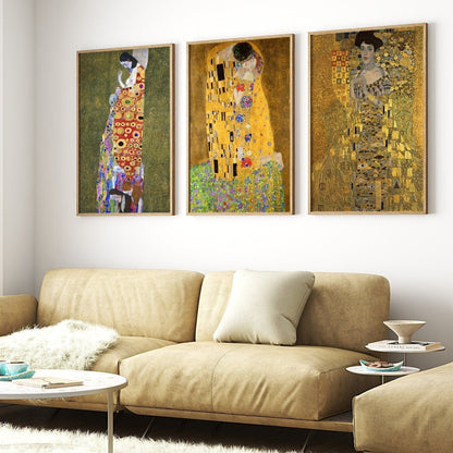 Gustav Klimt - Set Of 3 Gold Portrait Prints - Pathos Studio - Art Print Sets