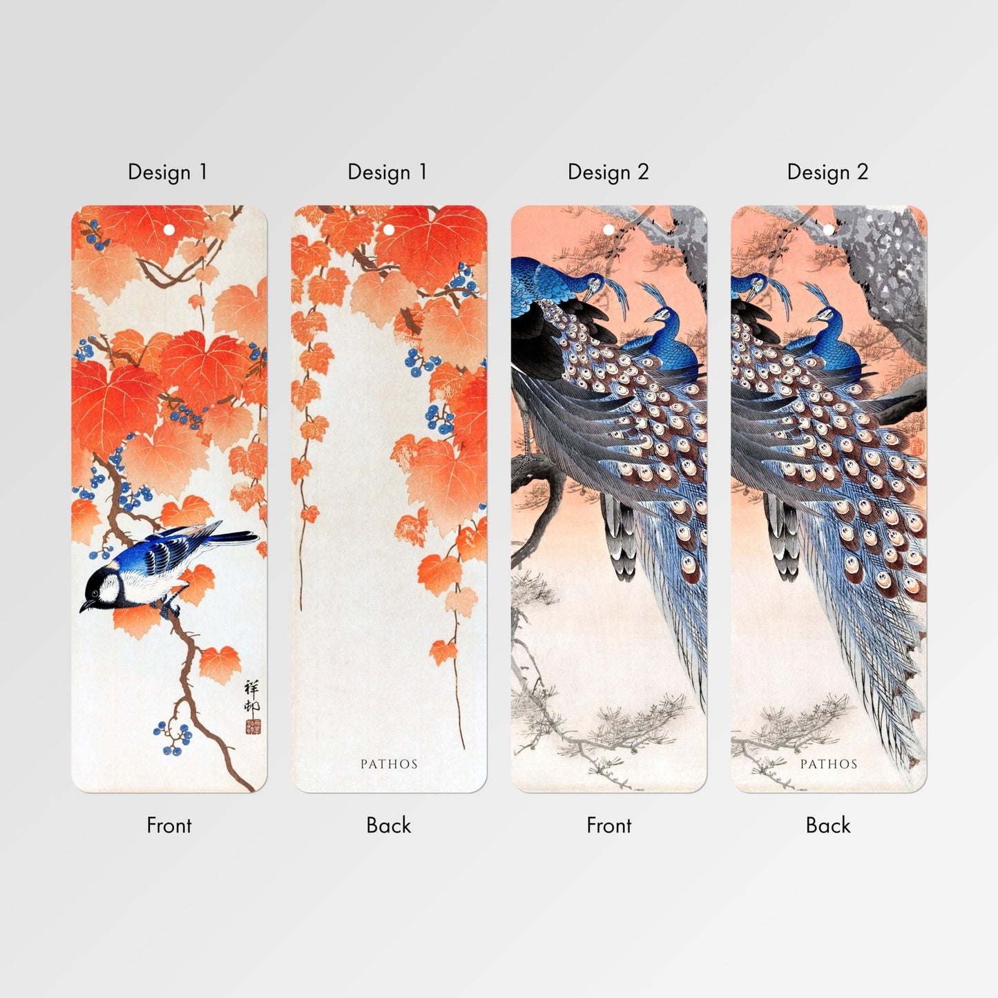 Japanese Bookmarks: Two Peacocks / Great Tit by Ohara Koson - Pathos Studio - Bookmarks