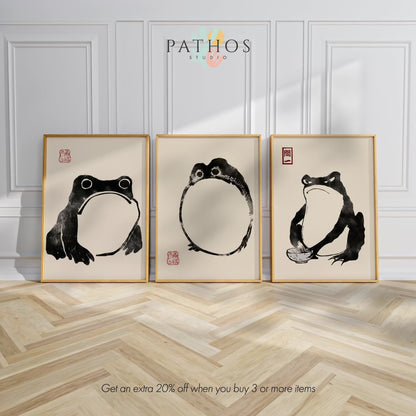 3er-Set japanische Froschdrucke