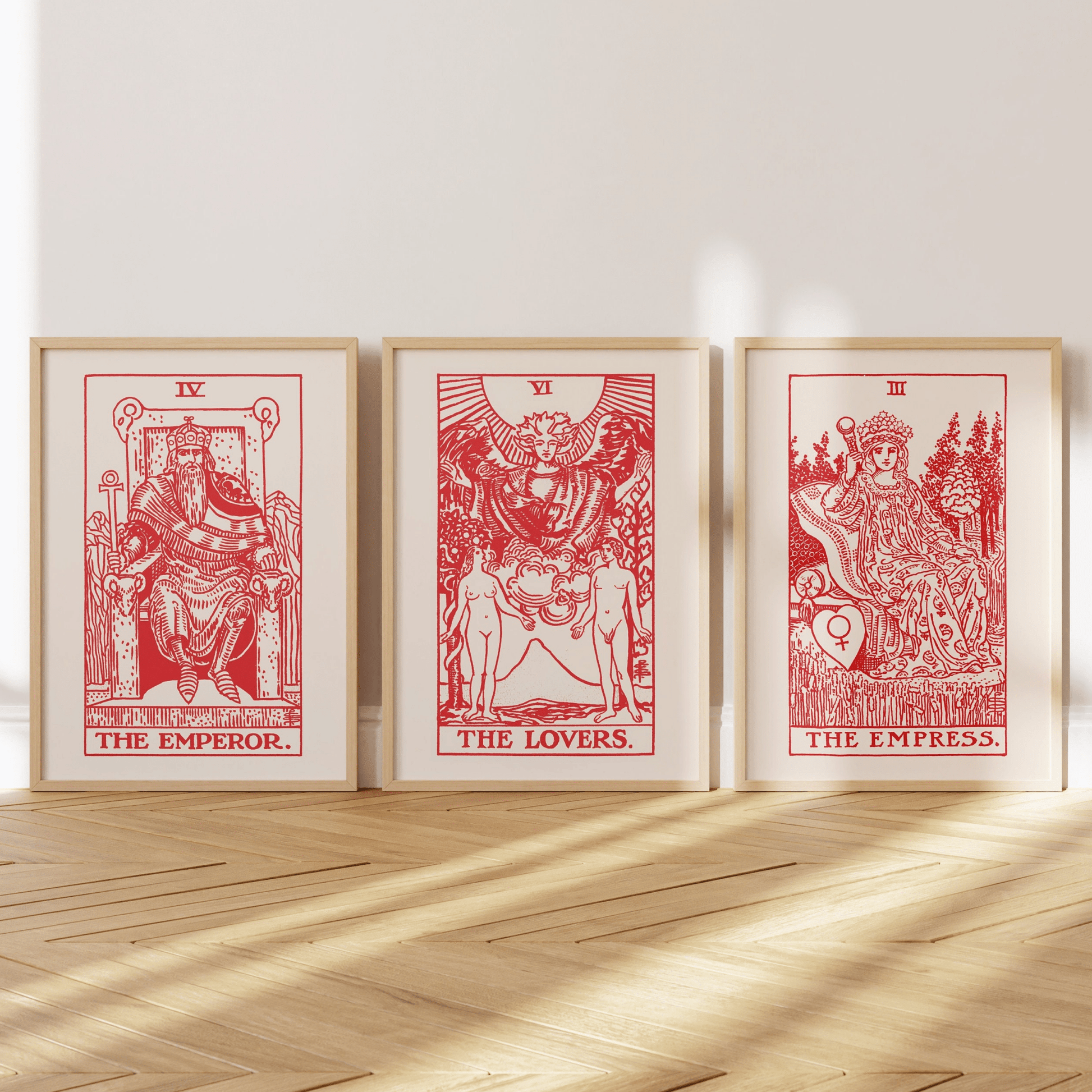 Set of 3 Tarot Prints: Emperor, Lovers & Empress (Red) - Pathos Studio - Art Print Sets