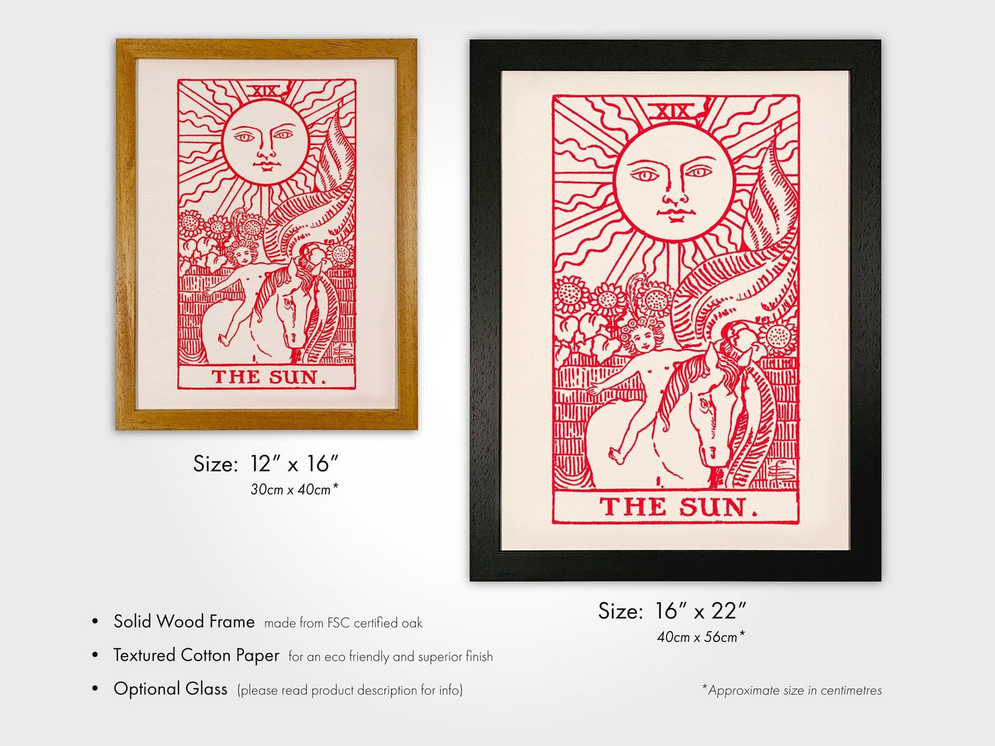 Set of 3 Tarot Prints: The Sun, Moon & Star (Red) - Pathos Studio - Art Print Sets