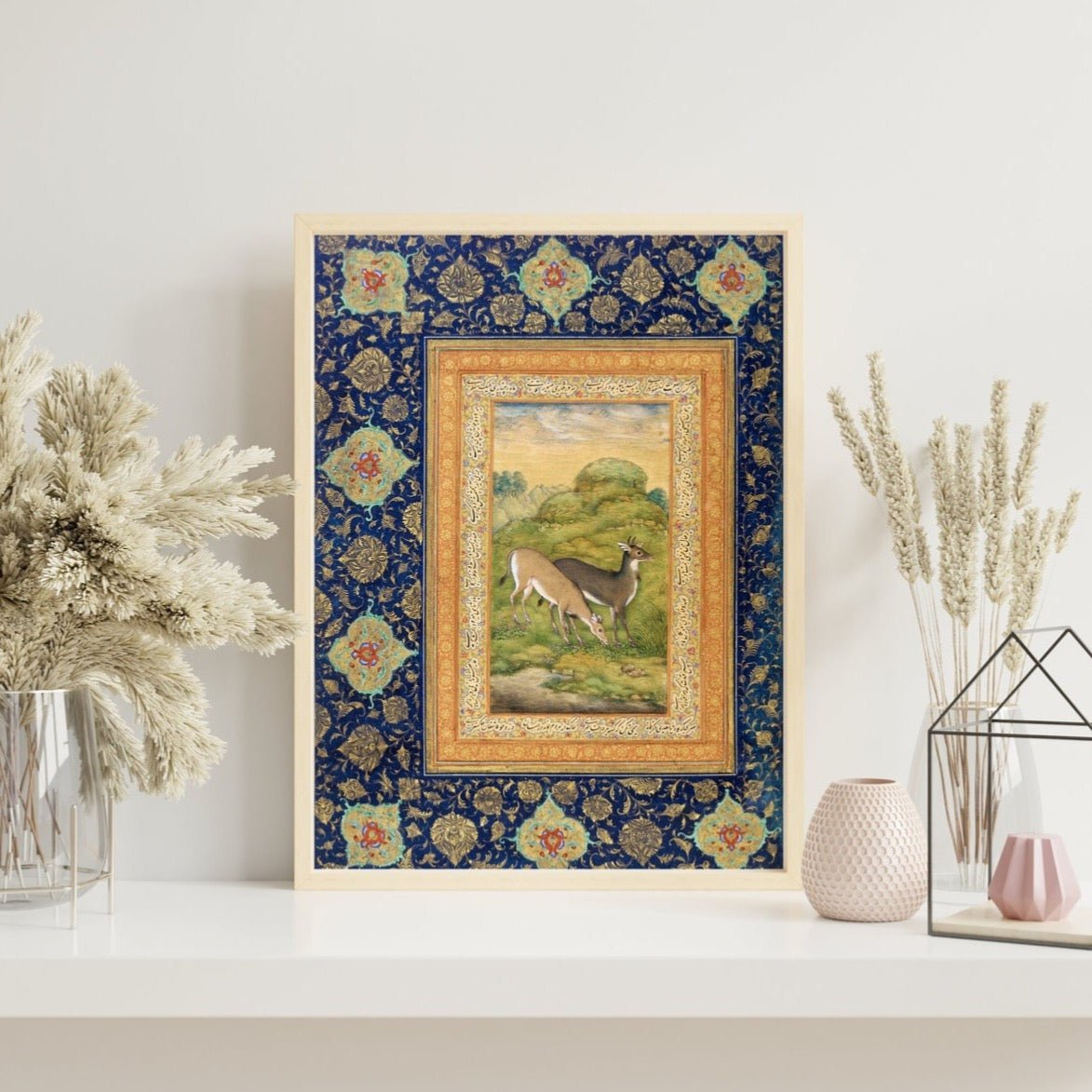 Two Deer (Traditional Persian Miniature Art) (Giclée Art Print) - Pathos Studio - Marketplace Listings