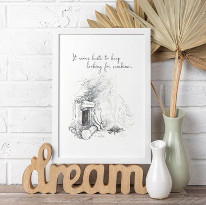 WINNIE THE POOH - 'Looking For Sunshine' Inspirational Quote - Pathos Studio - Art Prints