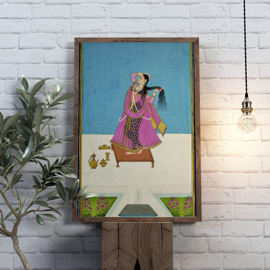 Une dame à sa toilette (art traditionnel indien / hindou)