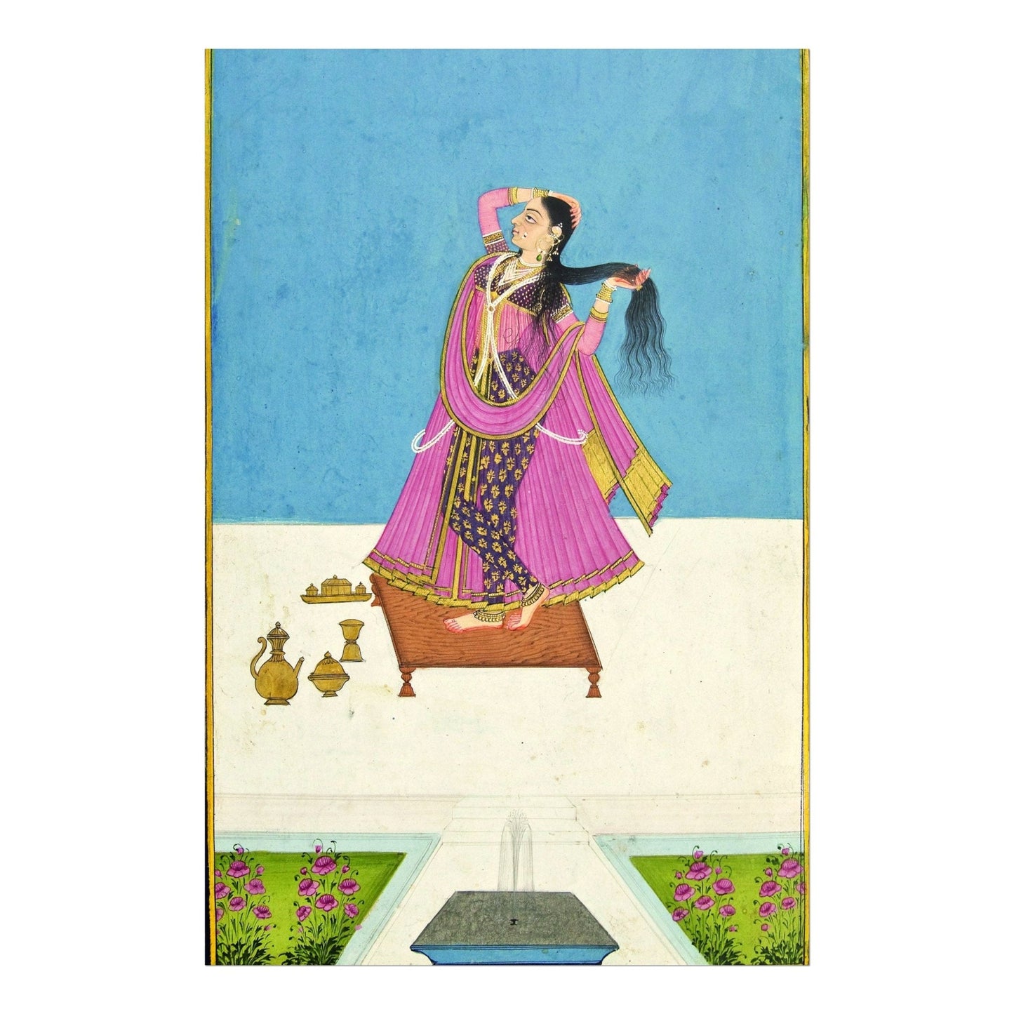 Eine Dame bei ihrer Toilette (traditionelle indische / hinduistische Kunst)