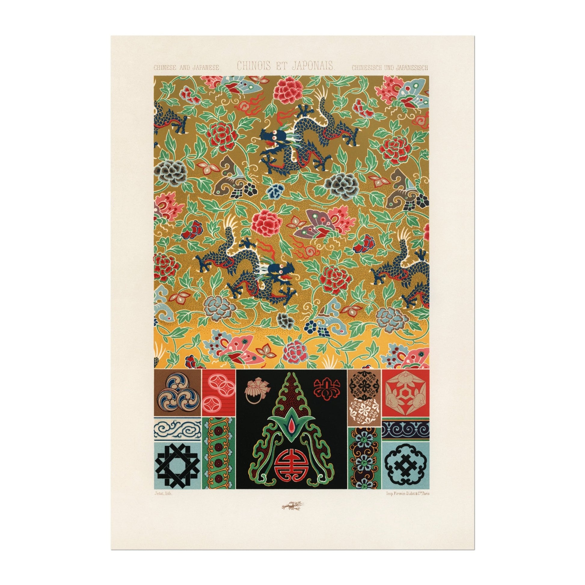 ALBERT RACINET - Chinese & Japanese Pattern Lithograph from 'L'ornement Polychrome' 1 (Giclée Art Print) - Pathos Studio - Art Prints