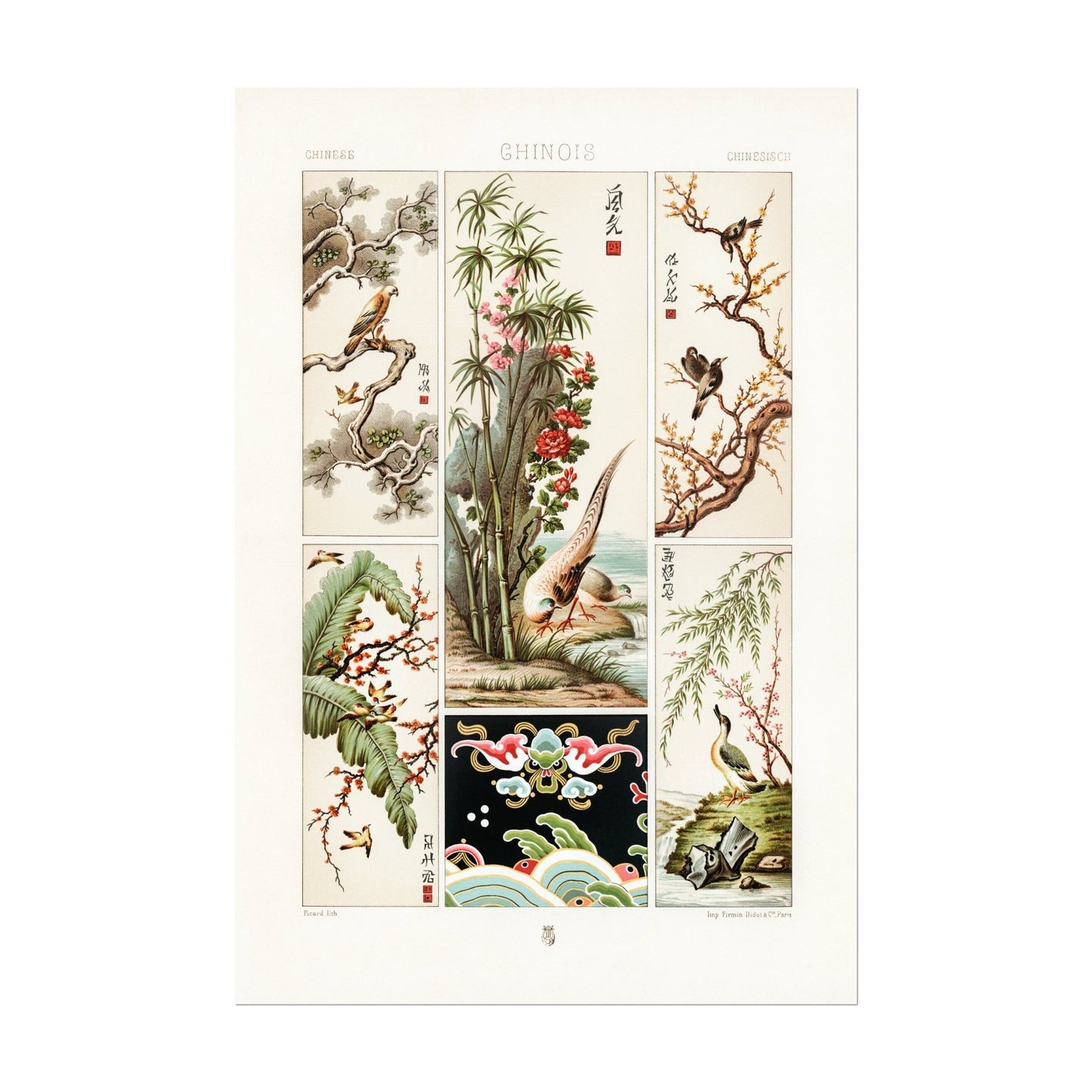 ALBERT RACINET - Chinese Pattern Lithograph from 'L'ornement Polychrome' - Pathos Studio - Posters, Prints, & Visual Artwork