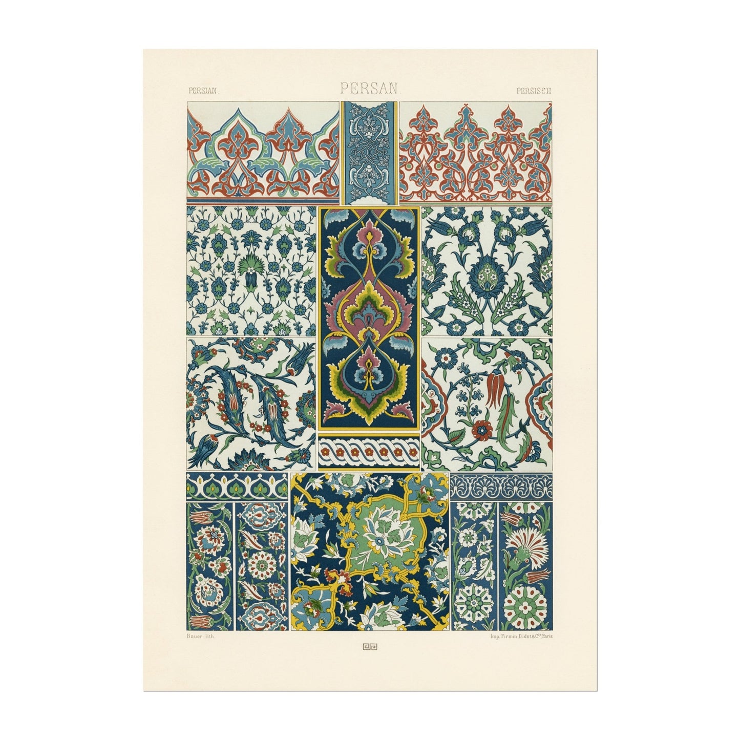 ALBERT RACINET - Persian Pattern Lithograph from 'L'ornement Polychrome' 6 (Giclée art print) - Pathos Studio - Art Prints