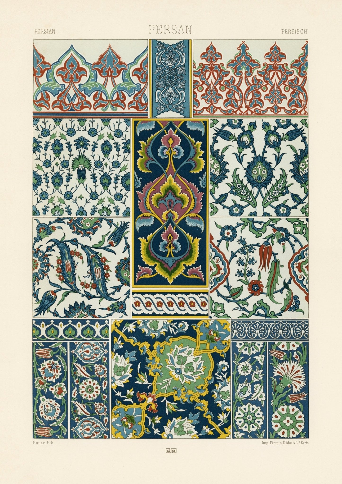 ALBERT RACINET - Lithographie à motif persan de 'L'ornement Polychrome'