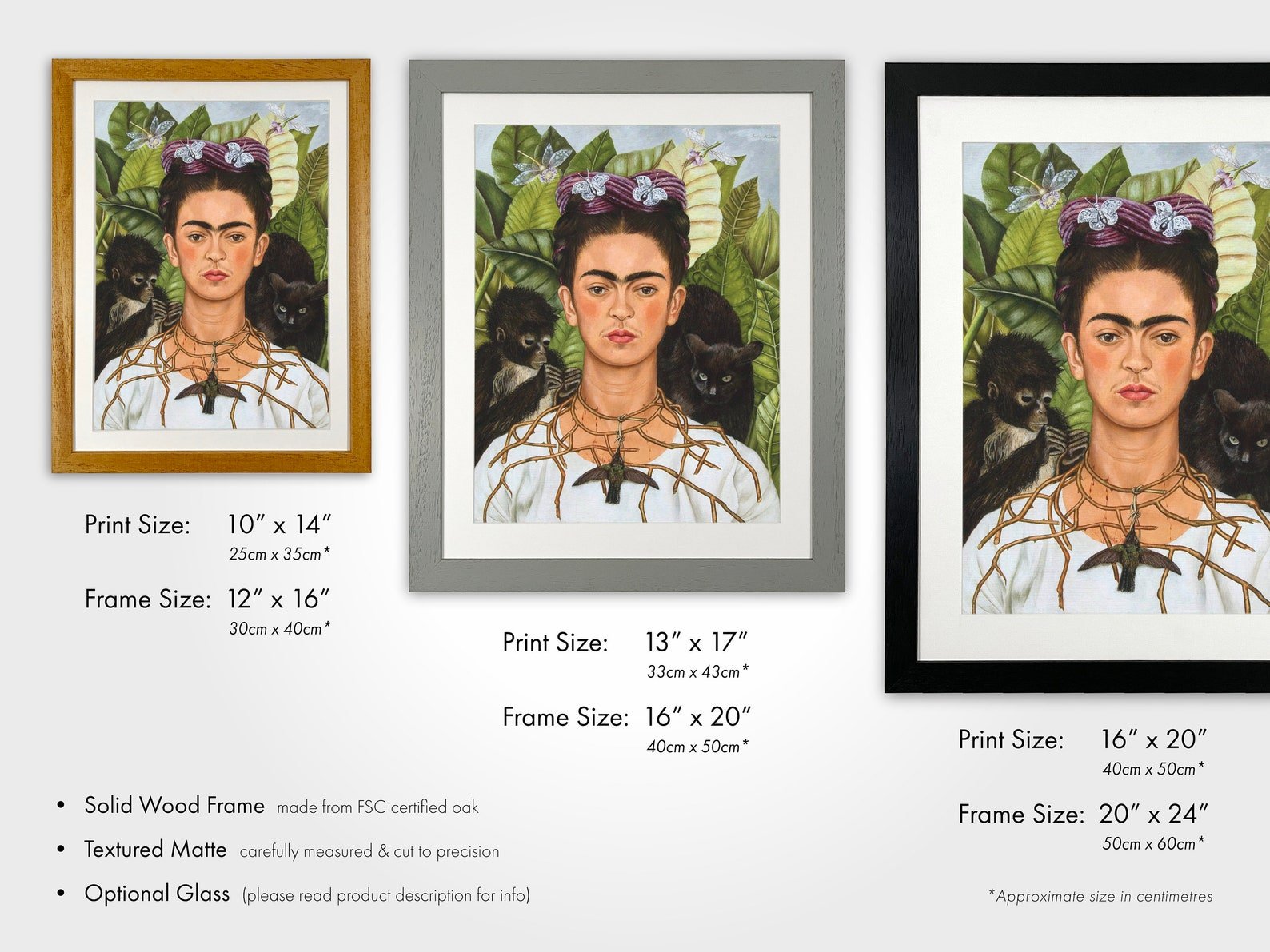 FRIDA KAHLO - Self-Portrait with Thorn Necklace & Hummingbird - Pathos Studio -