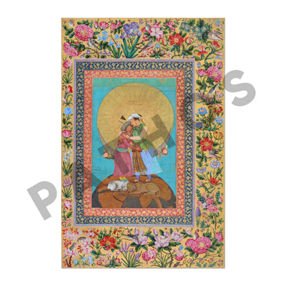 L'empereur Jahangir embrasse Shah Abbas (peinture miniature persane traditionnelle)