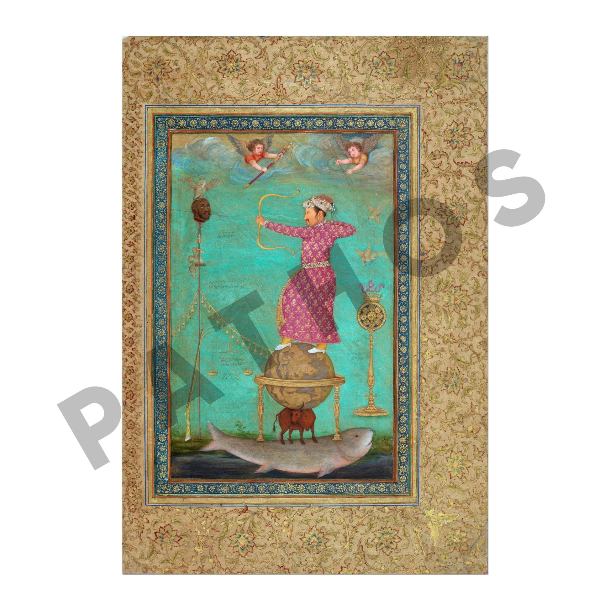 Jahangir And The Head Of Malik Ambar (Traditional Persian Miniature Art) - Pathos Studio - Posters, Prints, & Visual Artwork