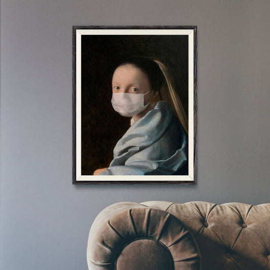 JOHANNES VERMEER - Studie einer jungen Frau mit Gesichtsmaske (retuschiertes klassisches Gemälde)