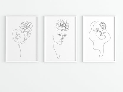 Set of 3 Woman & Flower Line Art Prints - Pathos Studio - Art Print Sets