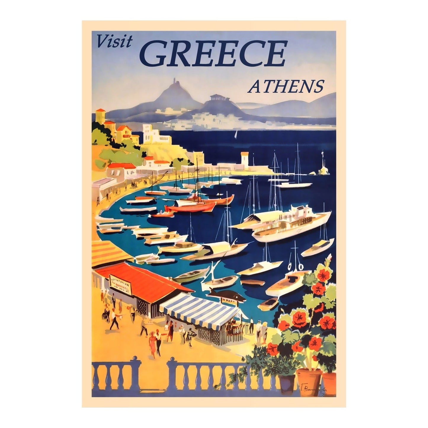 Visitez Athènes - Affiche vintage de voyage en Grèce