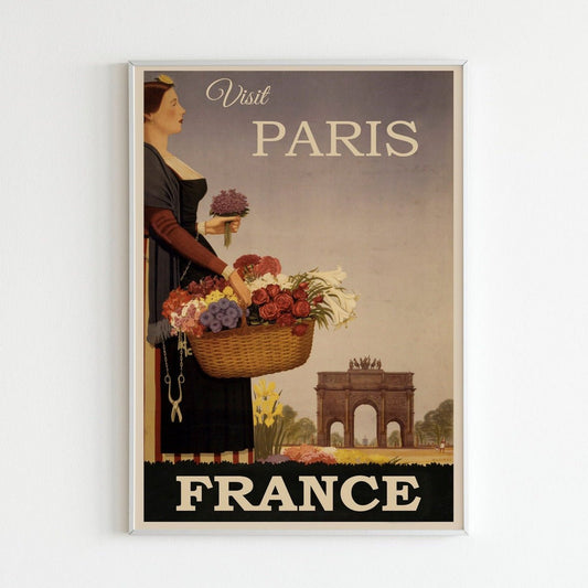 Visiter Paris - Affiche vintage de voyage en France